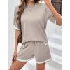 imageEkouaer Womens Knit Lounge Set 2 Piece Sweater Sets Short Sleeve Sweatsuit Pullover TopsKhaki
