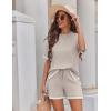 imageEkouaer Womens Knit Lounge Set 2 Piece Sweater Sets Short Sleeve Sweatsuit Pullover TopsKhaki