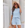 imageEkouaer Womens Knit Lounge Set 2 Piece Sweater Sets Short Sleeve Sweatsuit Pullover TopsLight Blue