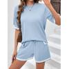 imageEkouaer Womens Knit Lounge Set 2 Piece Sweater Sets Short Sleeve Sweatsuit Pullover TopsLight Blue