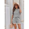 imageEkouaer Womens Knit Lounge Set 2 Piece Sweater Sets Short Sleeve Sweatsuit Pullover TopsLight Gray