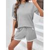 imageEkouaer Womens Knit Lounge Set 2 Piece Sweater Sets Short Sleeve Sweatsuit Pullover TopsLight Gray