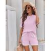 imageEkouaer Womens Knit Lounge Set 2 Piece Sweater Sets Short Sleeve Sweatsuit Pullover TopsLight Pink