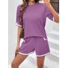 imageEkouaer Womens Knit Lounge Set 2 Piece Sweater Sets Short Sleeve Sweatsuit Pullover TopsPurple