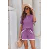 imageEkouaer Womens Knit Lounge Set 2 Piece Sweater Sets Short Sleeve Sweatsuit Pullover TopsPurple