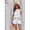 imageEkouaer Womens Knit Lounge Set 2 Piece Sweater Sets Short Sleeve Sweatsuit Pullover TopsWhite