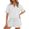 imageEkouaer Waffle Knit Lounge Sets for Women 2 Piece Outfits Short Sleeve Top and Shorts Pajama Sets Tracksuit SweatsuitsWhite