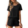 imageEkouaer Women 2 Piece Pajama Sets Crew Neck Pjs Soft Short Sleeve Top and Shorts Sleepwear Summer Lounge SetBlack