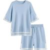 imageEkouaer Womens Knit Lounge Set 2 Piece Sweater Sets Short Sleeve Sweatsuit Pullover TopsLight Blue