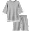 imageEkouaer Womens Knit Lounge Set 2 Piece Sweater Sets Short Sleeve Sweatsuit Pullover TopsLight Gray