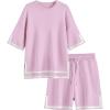 imageEkouaer Womens Knit Lounge Set 2 Piece Sweater Sets Short Sleeve Sweatsuit Pullover TopsLight Pink