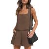 imageEkouaer Womens Pajama Set Shorts Sleeveless Lounge Sets Summer 2 Piece Pjs Tank Top and Shorts with PocketsBrown