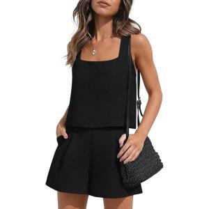imageEkouaer Womens Pajama Set Shorts Sleeveless Lounge Sets Summer 2 Piece Pjs Tank Top and Shorts with PocketsBlack