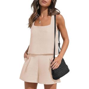 imageEkouaer Womens Pajama Set Shorts Sleeveless Lounge Sets Summer 2 Piece Pjs Tank Top and Shorts with PocketsChampagne