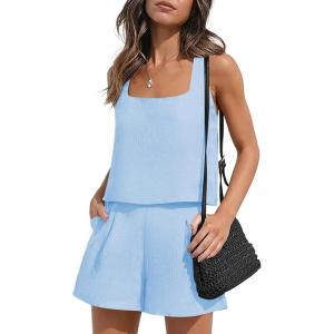 imageEkouaer Womens Pajama Set Shorts Sleeveless Lounge Sets Summer 2 Piece Pjs Tank Top and Shorts with PocketsClear Blue