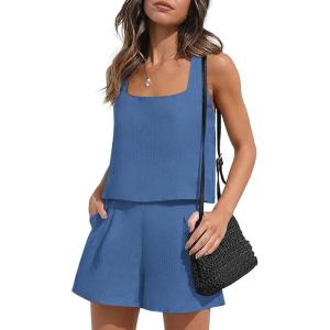 imageEkouaer Womens Pajama Set Shorts Sleeveless Lounge Sets Summer 2 Piece Pjs Tank Top and Shorts with PocketsNavy Blue