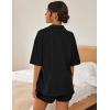 imageEkouaer Pajamas for Women Button Up Lounge Set Waffle Knit Loungewear Short Sleeve Pjs 2 Piece Sleepwear Shorts SetBlack