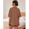 imageEkouaer Pajamas for Women Button Up Lounge Set Waffle Knit Loungewear Short Sleeve Pjs 2 Piece Sleepwear Shorts SetBrown