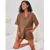 imageEkouaer Pajamas for Women Button Up Lounge Set Waffle Knit Loungewear Short Sleeve Pjs 2 Piece Sleepwear Shorts SetBrown