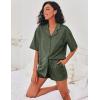 imageEkouaer Pajamas for Women Button Up Lounge Set Waffle Knit Loungewear Short Sleeve Pjs 2 Piece Sleepwear Shorts SetDark Army Green