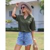 imageEkouaer Pajamas for Women Button Up Lounge Set Waffle Knit Loungewear Short Sleeve Pjs 2 Piece Sleepwear Shorts SetDark Army Green