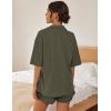imageEkouaer Pajamas for Women Button Up Lounge Set Waffle Knit Loungewear Short Sleeve Pjs 2 Piece Sleepwear Shorts SetDark Army Green