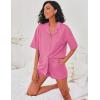 imageEkouaer Pajamas for Women Button Up Lounge Set Waffle Knit Loungewear Short Sleeve Pjs 2 Piece Sleepwear Shorts SetFuscia