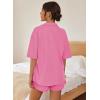 imageEkouaer Pajamas for Women Button Up Lounge Set Waffle Knit Loungewear Short Sleeve Pjs 2 Piece Sleepwear Shorts SetFuscia