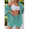 imageEkouaer Pajamas for Women Button Up Lounge Set Waffle Knit Loungewear Short Sleeve Pjs 2 Piece Sleepwear Shorts SetGray Green
