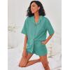 imageEkouaer Pajamas for Women Button Up Lounge Set Waffle Knit Loungewear Short Sleeve Pjs 2 Piece Sleepwear Shorts SetGray Green