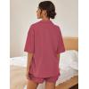 imageEkouaer Pajamas for Women Button Up Lounge Set Waffle Knit Loungewear Short Sleeve Pjs 2 Piece Sleepwear Shorts SetGrey Fuchsia