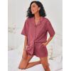 imageEkouaer Pajamas for Women Button Up Lounge Set Waffle Knit Loungewear Short Sleeve Pjs 2 Piece Sleepwear Shorts SetGrey Fuchsia