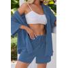 imageEkouaer Pajamas for Women Button Up Lounge Set Waffle Knit Loungewear Short Sleeve Pjs 2 Piece Sleepwear Shorts SetLake Blue