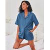 imageEkouaer Pajamas for Women Button Up Lounge Set Waffle Knit Loungewear Short Sleeve Pjs 2 Piece Sleepwear Shorts SetLake Blue