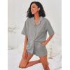 imageEkouaer Pajamas for Women Button Up Lounge Set Waffle Knit Loungewear Short Sleeve Pjs 2 Piece Sleepwear Shorts SetLight Grey
