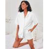 imageEkouaer Pajamas for Women Button Up Lounge Set Waffle Knit Loungewear Short Sleeve Pjs 2 Piece Sleepwear Shorts SetWhite