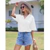 imageEkouaer Pajamas for Women Button Up Lounge Set Waffle Knit Loungewear Short Sleeve Pjs 2 Piece Sleepwear Shorts SetWhite