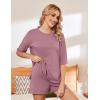 imageEkouaer Pajamas for Women Set 2 Piece PJ Soft Comfy Lounge Sets Short Sleeve Tops Shorts Sets Cotton Sleepwear SXXLOld Rose