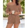 imageEkouaer Womens 2 Piece Short Sleeve Waffle Knit V Neck Off Shoulder Casual Loose Fit Sweatsuit OutfitsBrown
