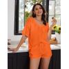 imageEkouaer Womens 2 Piece Short Sleeve Waffle Knit V Neck Off Shoulder Casual Loose Fit Sweatsuit OutfitsOrange