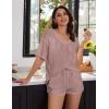 imageEkouaer Womens 2 Piece Short Sleeve Waffle Knit V Neck Off Shoulder Casual Loose Fit Sweatsuit OutfitsRose Red
