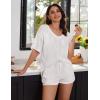 imageEkouaer Womens 2 Piece Short Sleeve Waffle Knit V Neck Off Shoulder Casual Loose Fit Sweatsuit OutfitsWhite