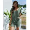 imageEkouaer Womens Pajamas Summer 2 Piece Sets Knit Loungewear V Neck Cap Sleeve Workout Sets Biker Shorts Tracksuit SXXLArmy Green