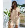 imageEkouaer Womens Pajamas Summer 2 Piece Sets Knit Loungewear V Neck Cap Sleeve Workout Sets Biker Shorts Tracksuit SXXLBeige