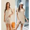 imageEkouaer Womens Pajamas Summer 2 Piece Sets Knit Loungewear V Neck Cap Sleeve Workout Sets Biker Shorts Tracksuit SXXLBeige
