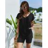 imageEkouaer Womens Pajamas Summer 2 Piece Sets Knit Loungewear V Neck Cap Sleeve Workout Sets Biker Shorts Tracksuit SXXLBlack