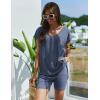 imageEkouaer Womens Pajamas Summer 2 Piece Sets Knit Loungewear V Neck Cap Sleeve Workout Sets Biker Shorts Tracksuit SXXLBlue