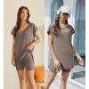 imageEkouaer Womens Pajamas Summer 2 Piece Sets Knit Loungewear V Neck Cap Sleeve Workout Sets Biker Shorts Tracksuit SXXLBrown
