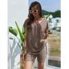imageEkouaer Womens Pajamas Summer 2 Piece Sets Knit Loungewear V Neck Cap Sleeve Workout Sets Biker Shorts Tracksuit SXXLBrown