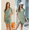 imageEkouaer Womens Pajamas Summer 2 Piece Sets Knit Loungewear V Neck Cap Sleeve Workout Sets Biker Shorts Tracksuit SXXLGreen